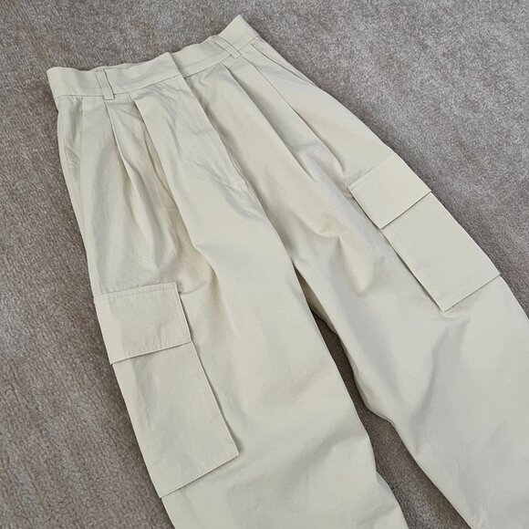 Blossom Cotton High Rise Pleated Utility Cargo Pants S - Picture 3 of 9